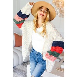 Haptics stripe colorblock chunky knit oversized cardigan womens 1X